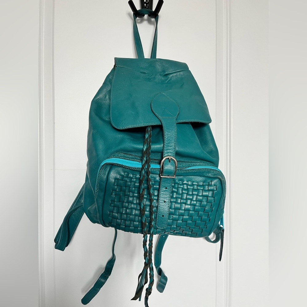 Teal Leather Backpack